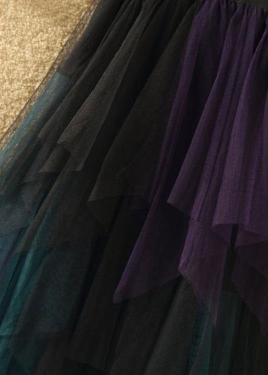 Art Casual Tulle Asymmetrical Patchwork Fall Skirt