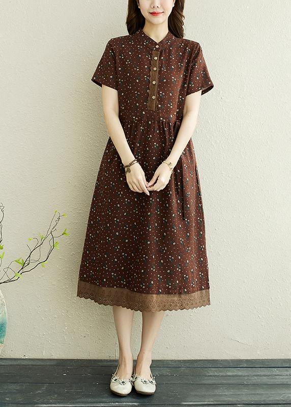 Art Chocolate Print Patchwork Vacation Summer Cotton Dress - SooLinen