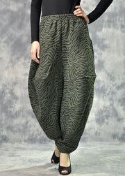 Art Green Pockets Print Laterne Dicke Herbst-Winter-Hose