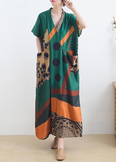 Mysterious Summer-Art Green Ankle Dress Summer Chiffon Dress - SooLinen