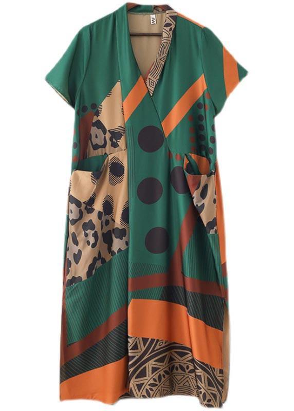 Mysterious Summer-Art Green Ankle Dress Summer Chiffon Dress - SooLinen