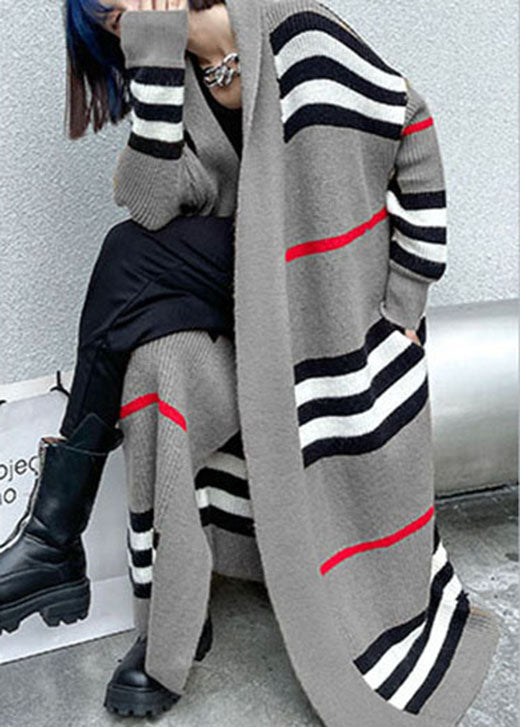 Art Grey Striped cozy Casual Fall Knit Cardigans