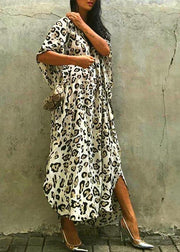 Art Leopard tie waist Cotton Dress  Summer Beach Gown - SooLinen