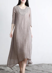 Art Nude Cinched Pockets Patchwork Maxi Summer Linen Dress - SooLinen