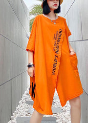 Art Orange Graphic asymmetrical design Pockets Dresses Summer - SooLinen