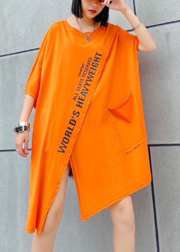 Art Orange Graphic asymmetrical design Pockets Dresses Summer - SooLinen