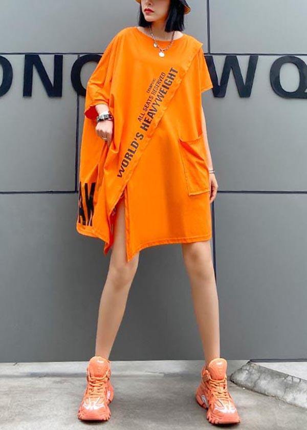 Art Orange Graphic asymmetrical design Pockets Dresses Summer - SooLinen