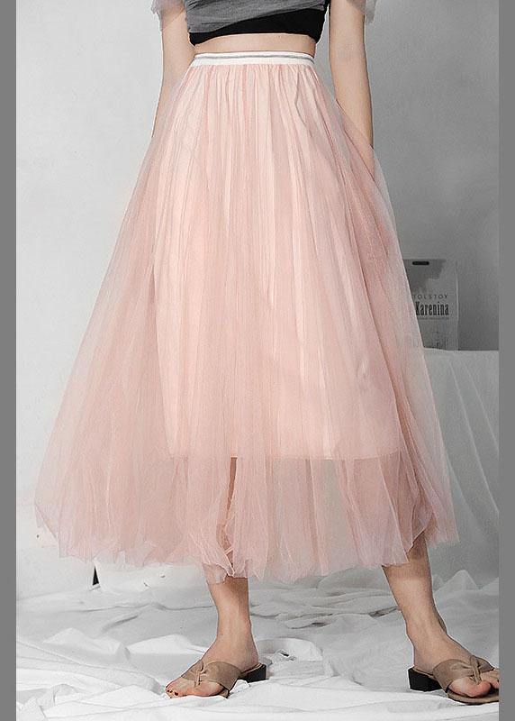 Art Pink Tulle Elastic Waist A Line  Skirt - SooLinen