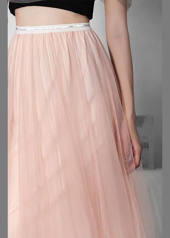 Art Pink Tulle Elastic Waist A Line  Skirt - SooLinen