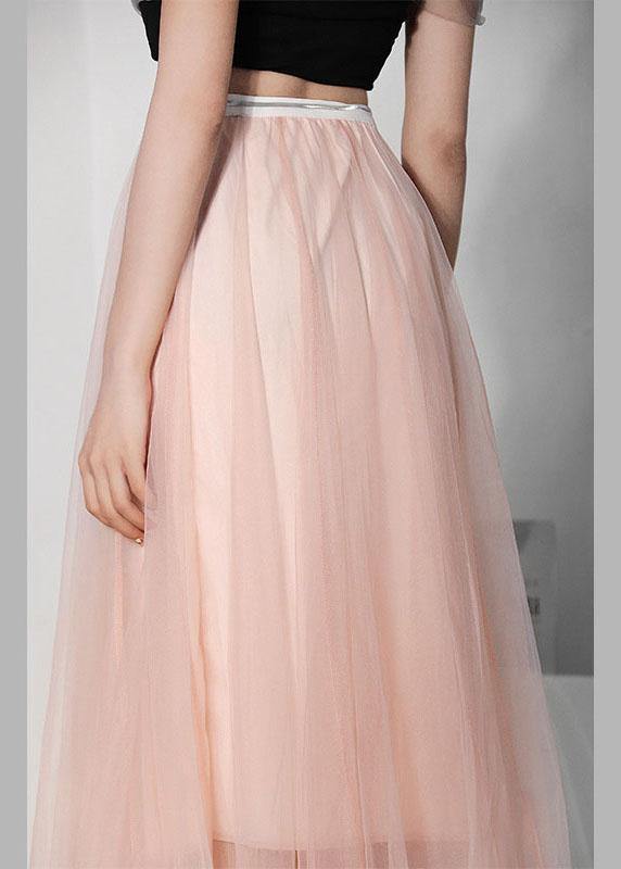 Art Pink Tulle Elastic Waist A Line  Skirt - SooLinen