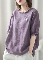 Art Purple Loose Asymmetrical Design Fall Half Sleeve Top