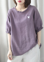 Art Purple Loose Asymmetrical Design Fall Half Sleeve Top