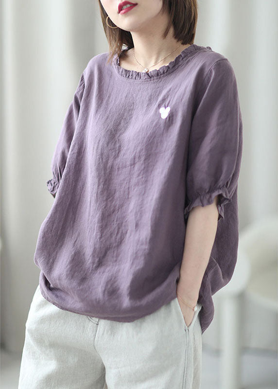 Art Purple Loose Asymmetrical Design Fall Half Sleeve Top