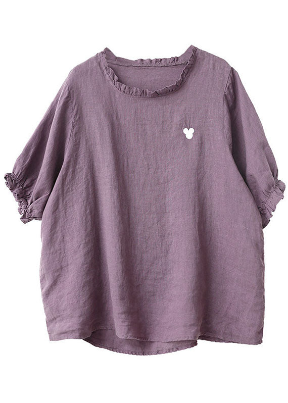 Art Purple Loose Asymmetrical Design Fall Half Sleeve Top