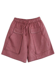 Art Red Tie Waist Patchwork Summer hot Pants Linen - SooLinen