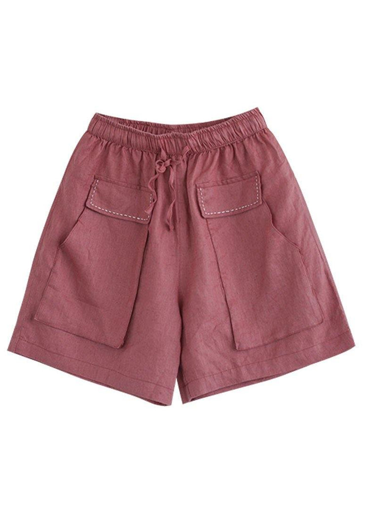 Art Red Tie Waist Patchwork Summer hot Pants Linen - SooLinen