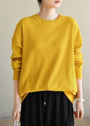 Art Yellow Cotton O Neck Long sleeve Loose Sweatshirt - SooLinen