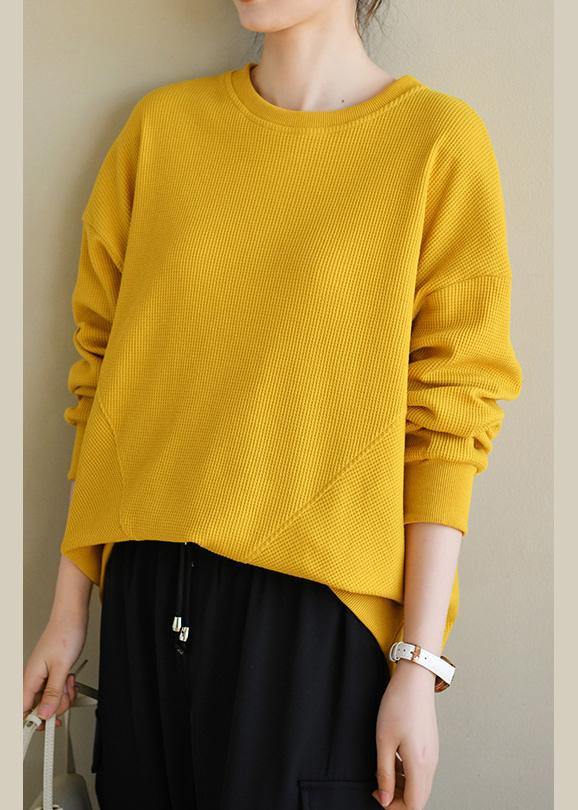 Art Yellow Cotton O Neck Long sleeve Loose Sweatshirt - SooLinen