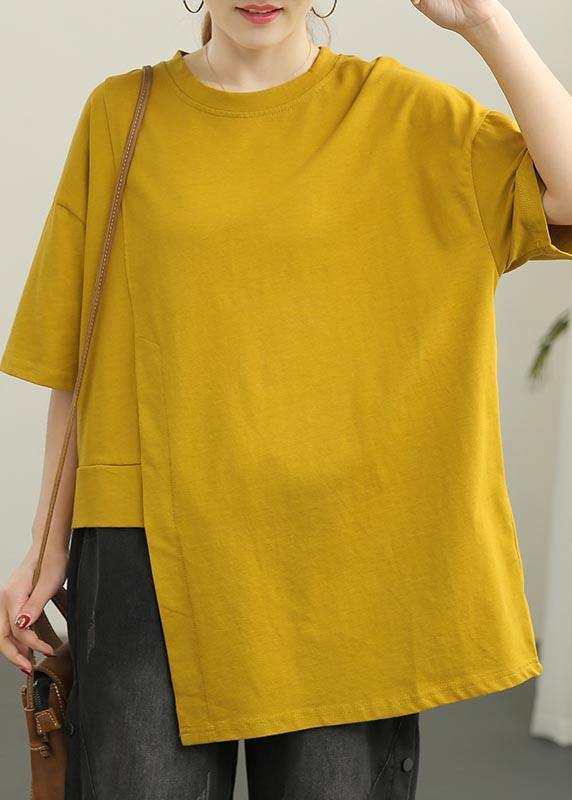 Art Yellow Half Sleeve Loose Cotton Summer Tee - SooLinen