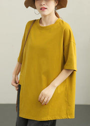 Art Yellow Half Sleeve Loose Cotton Summer Tee - SooLinen