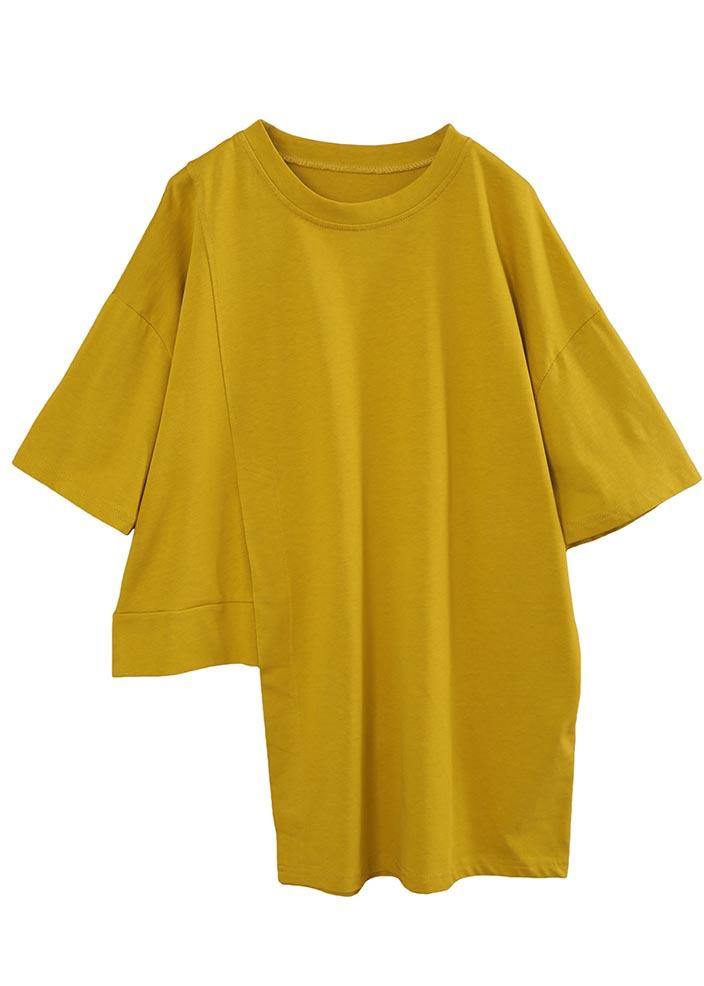 Art Yellow Half Sleeve Loose Cotton Summer Tee - SooLinen