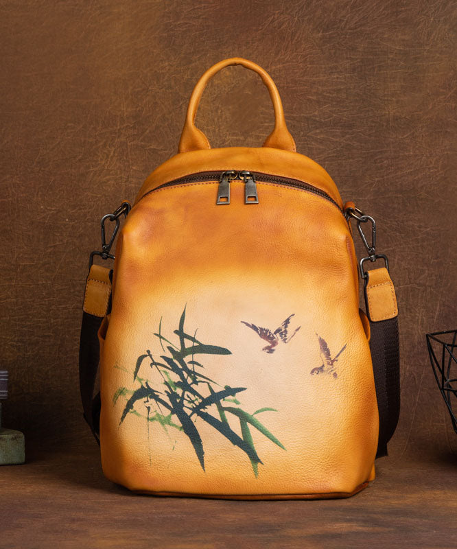 Art Yellow Print Paintings Rucksack aus Kalbsleder