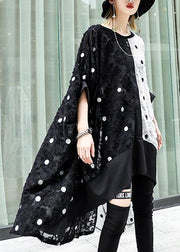 Art black dotted chiffon dresses Online Shopping patchwork asymmetric Robe Summer Dress - SooLinen