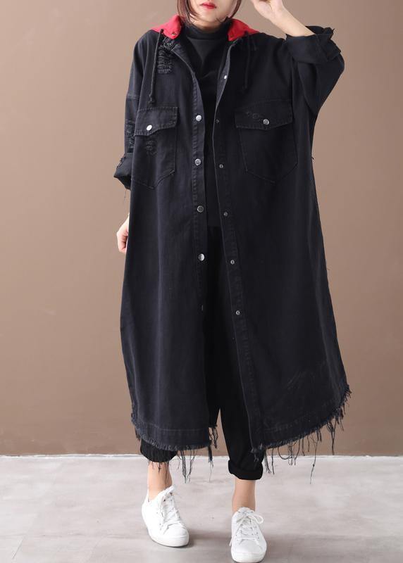 Art denim black Plus Size clothes Shirts hooded Button Down coats - SooLinen