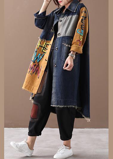 Art lapel Hole Fine spring coats women yellow Letter Plus Size Clothing jackets - SooLinen