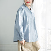 Art light blue cotton clothes For Women 2024 Wardrobes Ruffles Plus Size Clothing top