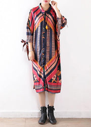 Art o neck Batwing Sleeve chiffon Summer dresses Casual Outfits orange print loose Dresses - SooLinen