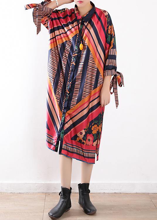 Art o neck Batwing Sleeve chiffon Summer dresses Casual Outfits orange print loose Dresses - SooLinen