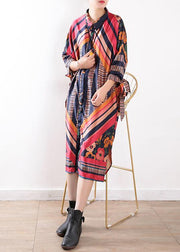 Art o neck Batwing Sleeve chiffon Summer dresses Casual Outfits orange print loose Dresses - SooLinen