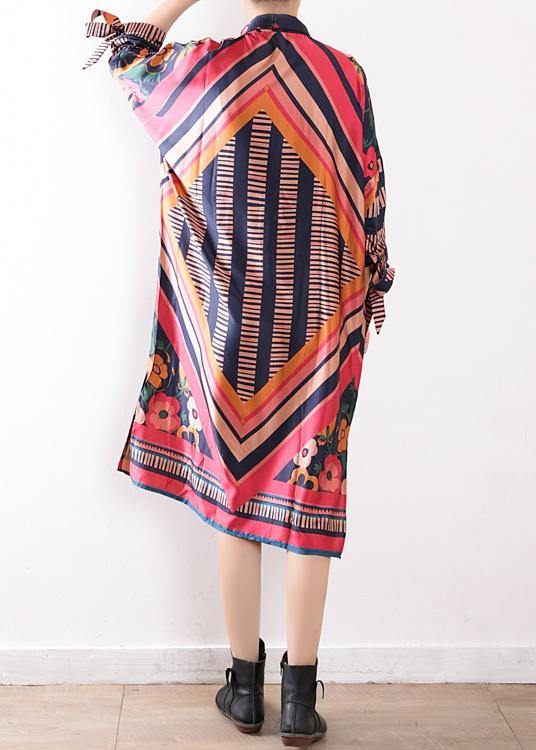 Art o neck Batwing Sleeve chiffon Summer dresses Casual Outfits orange print loose Dresses - SooLinen