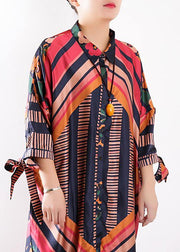 Art o neck Batwing Sleeve chiffon Summer dresses Casual Outfits orange print loose Dresses - SooLinen