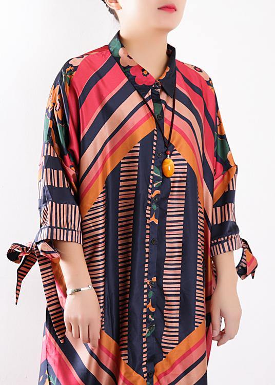 Art o neck Batwing Sleeve chiffon Summer dresses Casual Outfits orange print loose Dresses - SooLinen