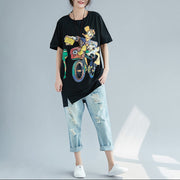 Art o neck cotton tops women fine design black print baggy tops