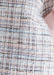 Art pink patchwork Plaid linen clothes For Women long sleeve false two pieces shift fall Dress - SooLinen