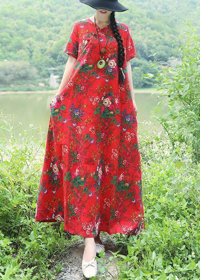 Art prints linen dress plus size Inspiration red Robe Dress summer - SooLinen