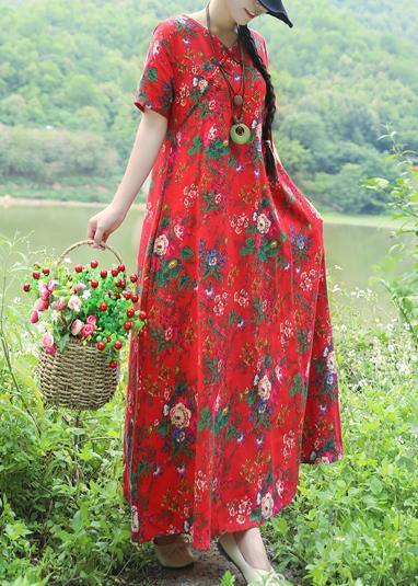 Art prints linen dress plus size Inspiration red Robe Dress summer - SooLinen