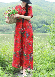 Art prints linen dress plus size Inspiration red Robe Dress summer - SooLinen