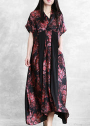 Art red print dresses v neck Multiple wearing methods A Line summer Dress - SooLinen