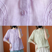 Art stand collar embroidery shirts Tunic Tops purple blouse - SooLinen