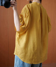 Art v neck Batwing Sleeve summer clothes design yellow blouse - SooLinen