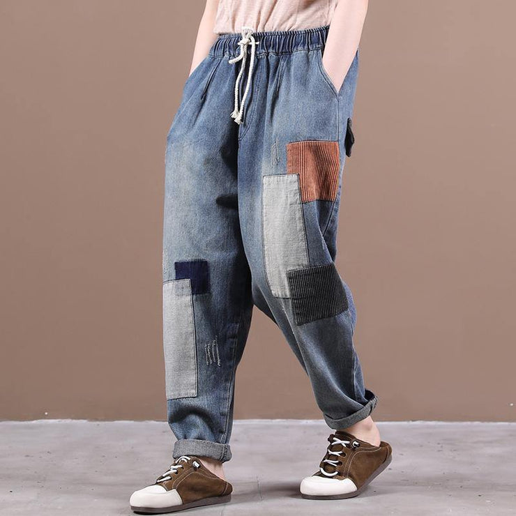 Autumn 2021 new women stitching corduroy patch lace blue jeans women autumn - SooLinen