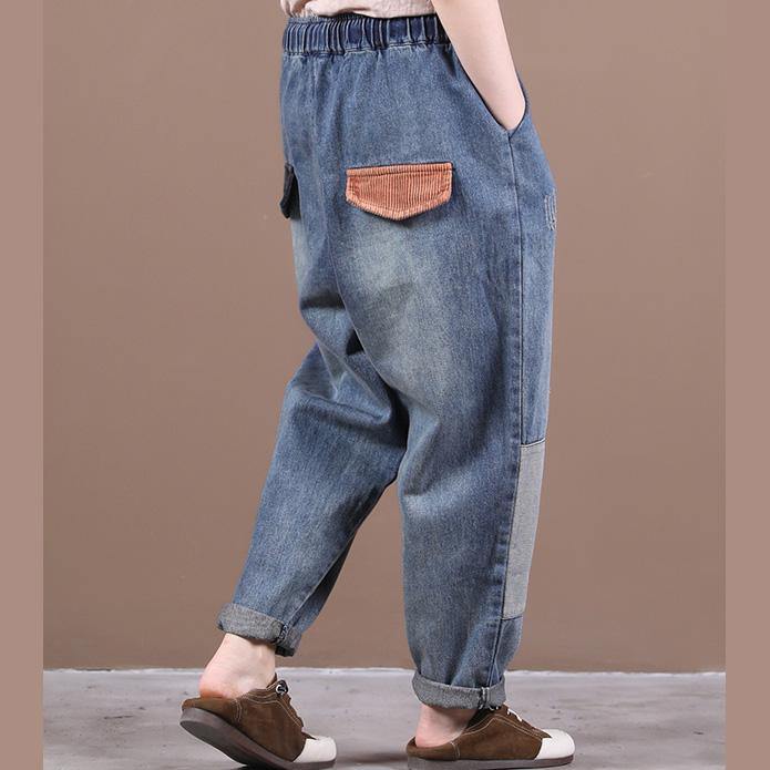 Autumn 2021 new women stitching corduroy patch lace blue jeans women autumn - SooLinen