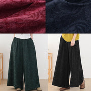 Autumn and winter Retro Red jacquard thickened women's wide leg pants - SooLinen