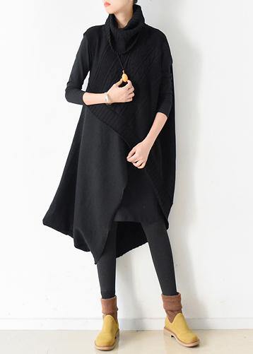 Fall and winter new loose knitted stitching black dress two-piece suit - SooLinen