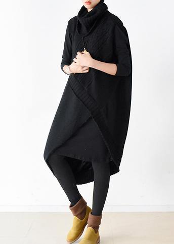 Fall and winter new loose knitted stitching black dress two-piece suit - SooLinen