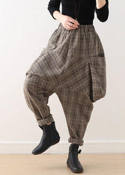 Fall new style retro large size warm knitted brown plaid Harlan bloomers - SooLinen